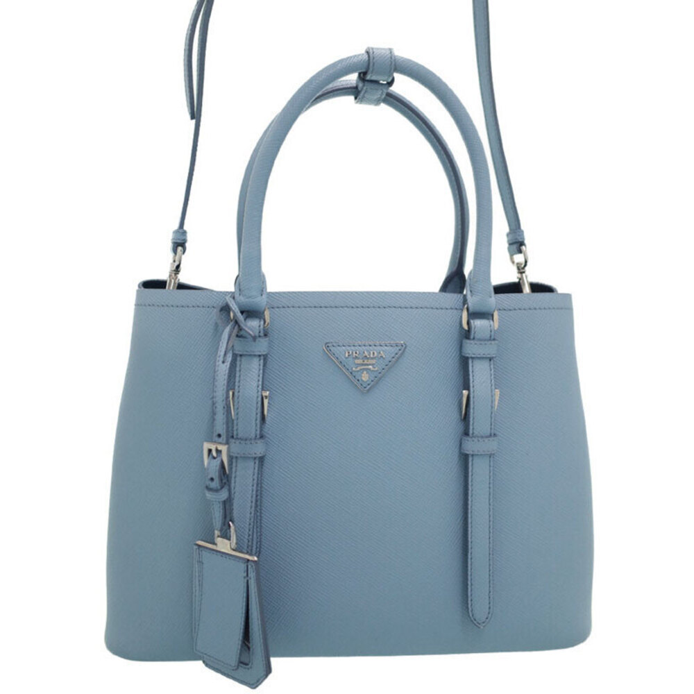 Prada Saffiano Cuir Double Handle Tote Bag Blue